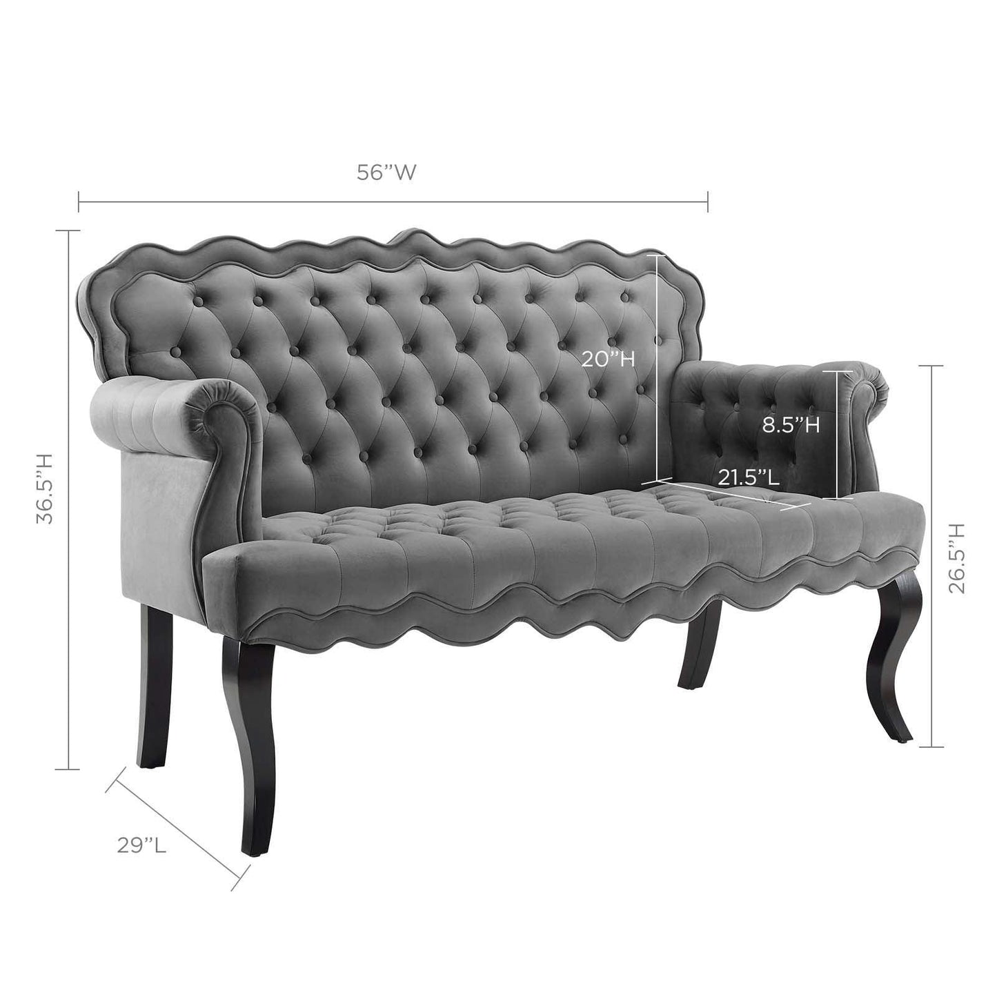 Modway Viola Chesterfield Button Tufted Loveseat Performance Velvet Settee FredCo