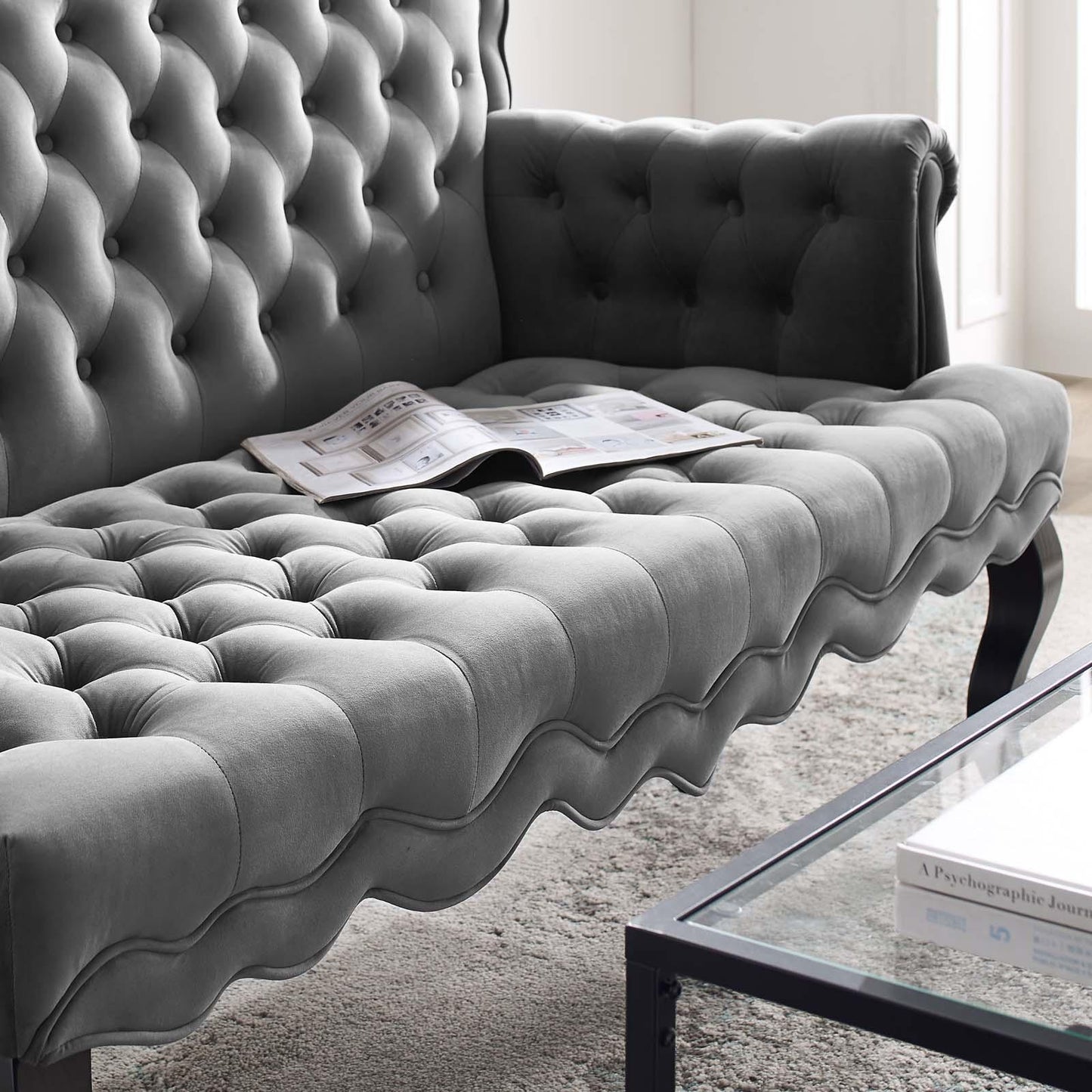 Modway Viola Chesterfield Button Tufted Loveseat Performance Velvet Settee FredCo