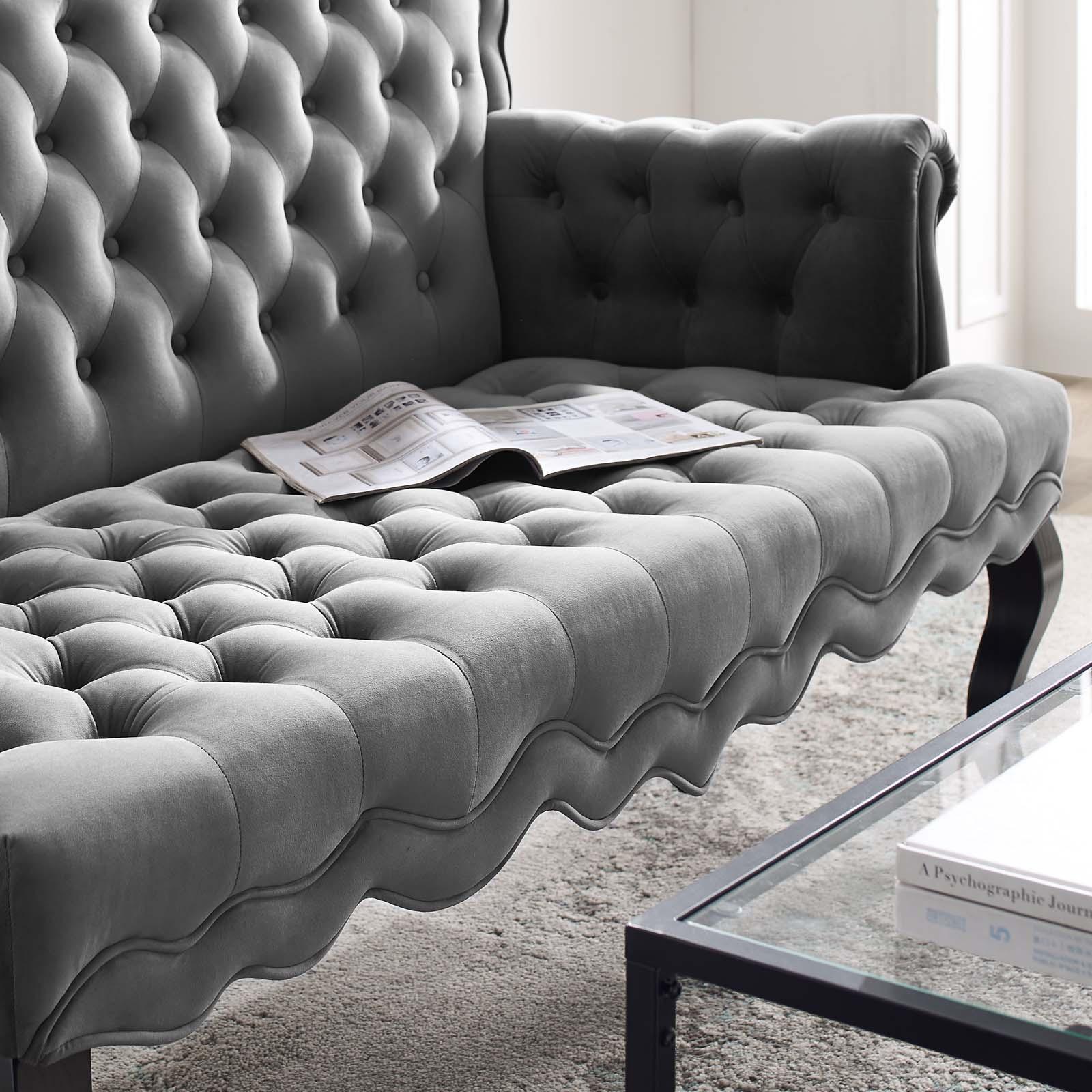 Modway Viola Chesterfield Button Tufted Loveseat Performance Velvet Settee FredCo