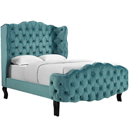Modway Violette Queen Tufted Wingback Performance Velvet Platform Bed FredCo