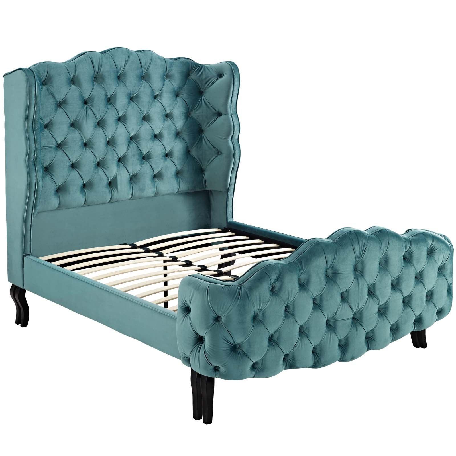 Modway Violette Queen Tufted Wingback Performance Velvet Platform Bed FredCo
