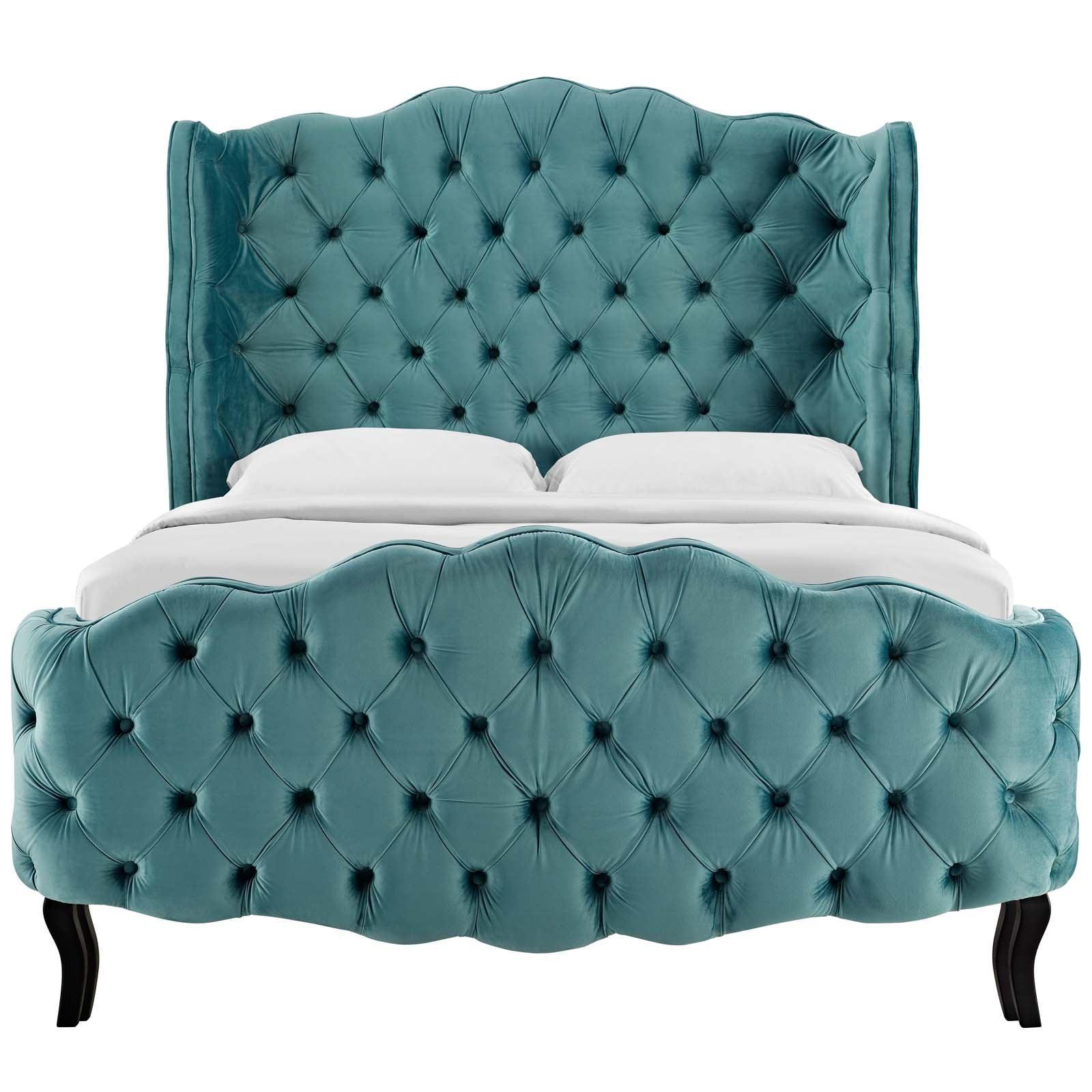 Modway Violette Queen Tufted Wingback Performance Velvet Platform Bed FredCo