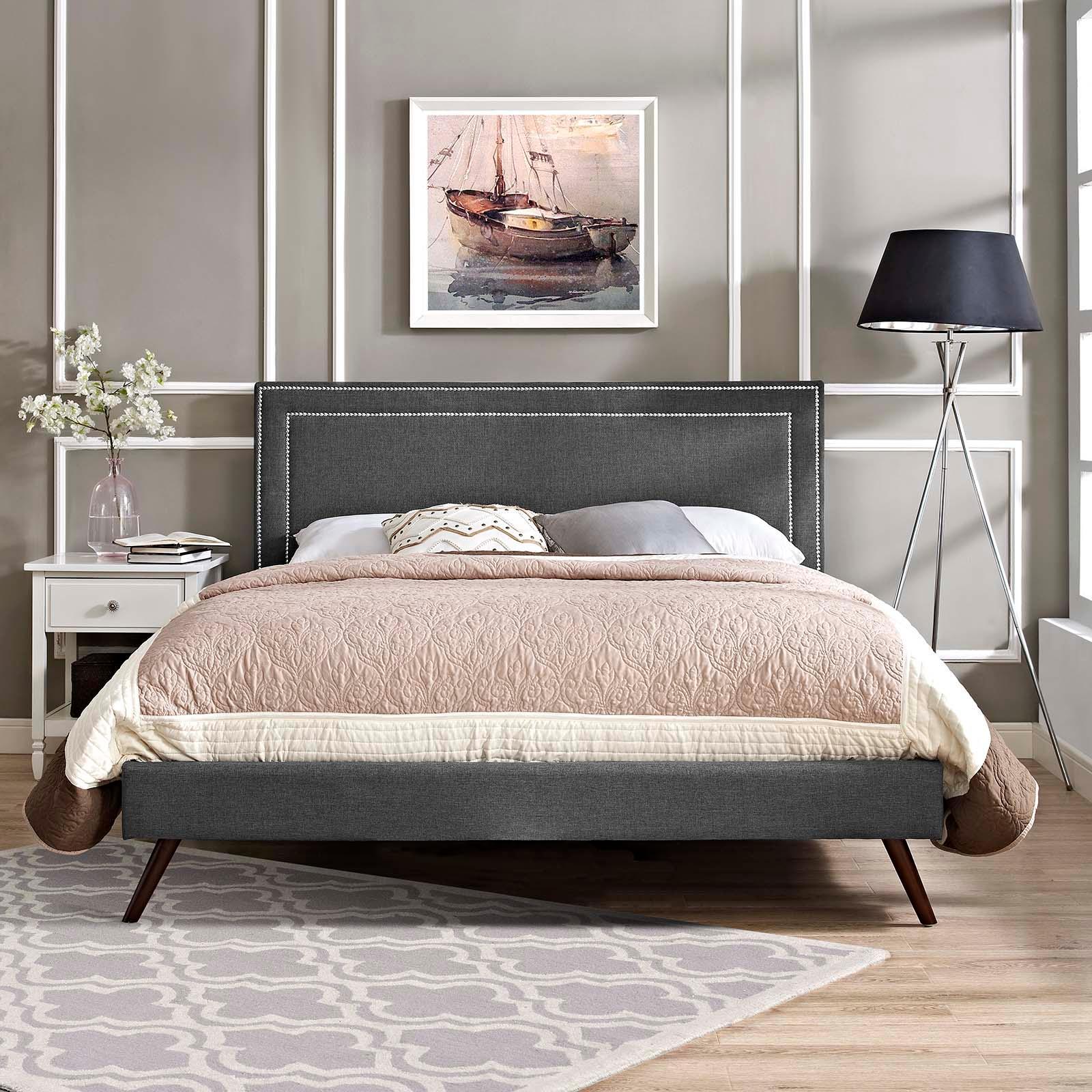 Modway Virginia Queen Fabric Platform Bed with Round Splayed Legs FredCo
