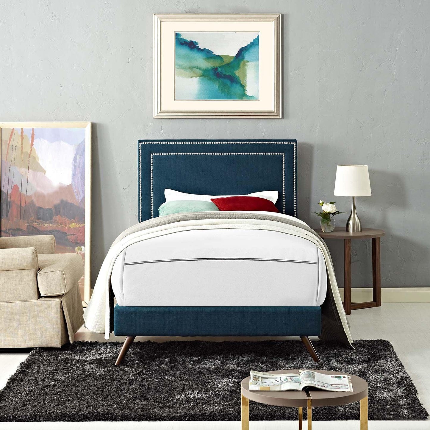 Modway Virginia Twin Fabric Platform Bed with Round Splayed Legs FredCo