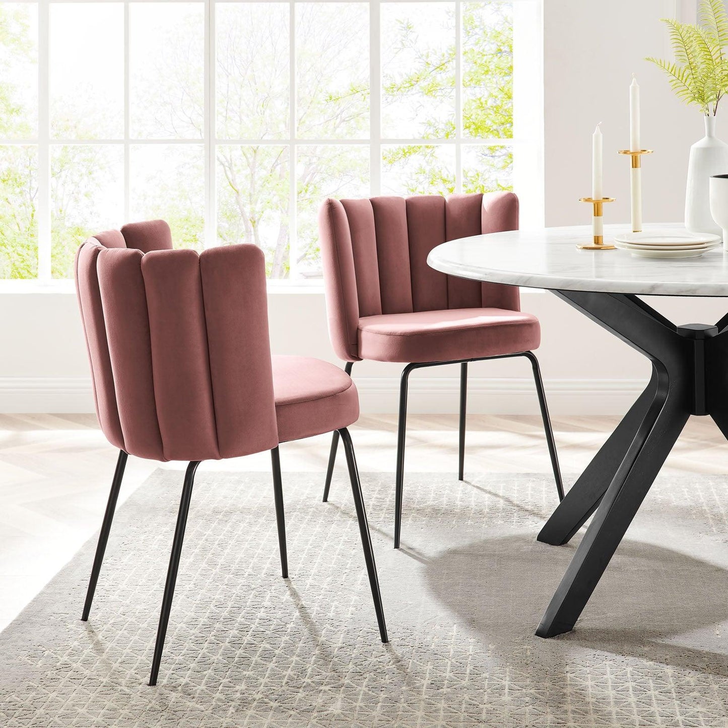 Modway Virtue Performance Velvet Dining Chair Set of 2 FredCo