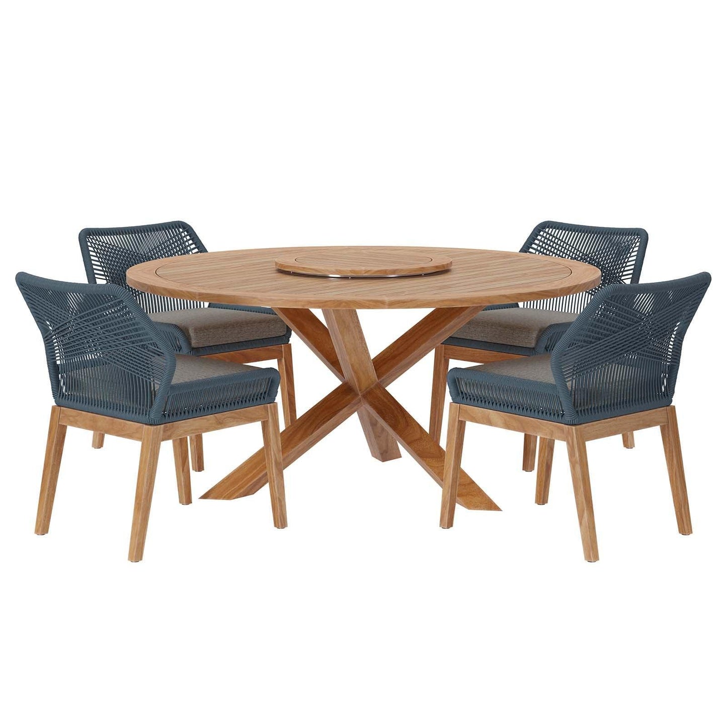 Modway Wellspring 5-Piece Outdoor Patio Teak Wood Dining Set FredCo