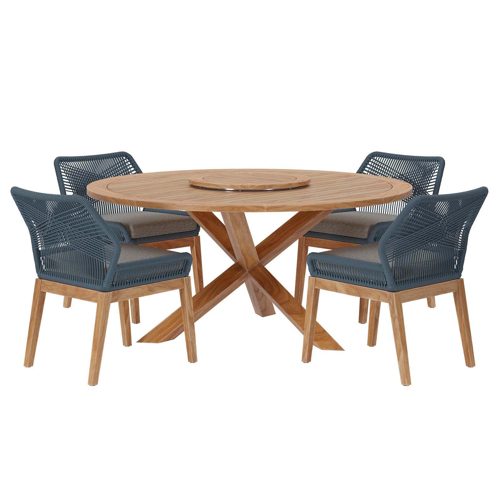 Modway Wellspring 5-Piece Outdoor Patio Teak Wood Dining Set FredCo