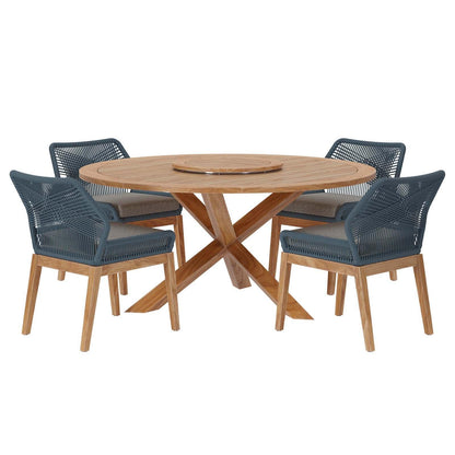 Modway Wellspring 5-Piece Outdoor Patio Teak Wood Dining Set FredCo