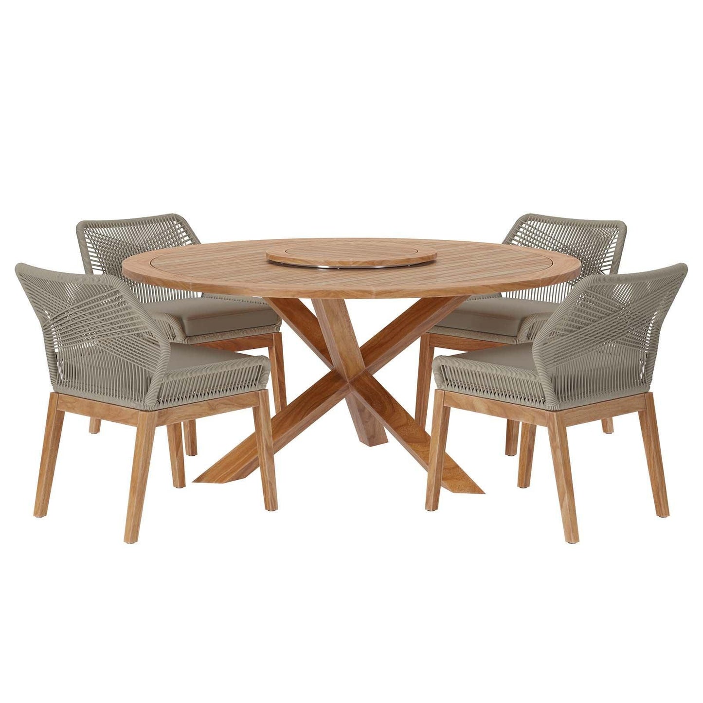Modway Wellspring 5-Piece Outdoor Patio Teak Wood Dining Set FredCo