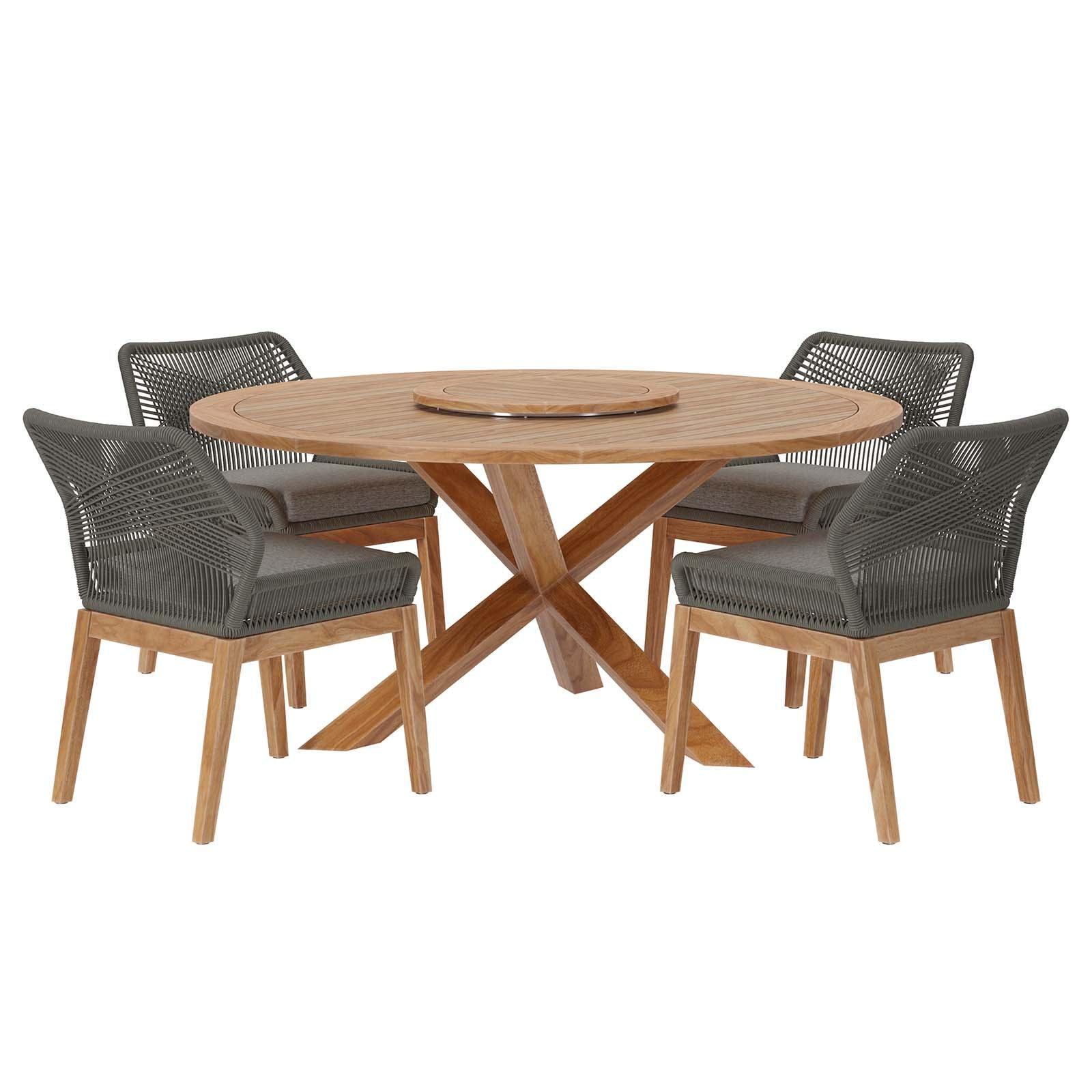 Modway Wellspring 5-Piece Outdoor Patio Teak Wood Dining Set FredCo