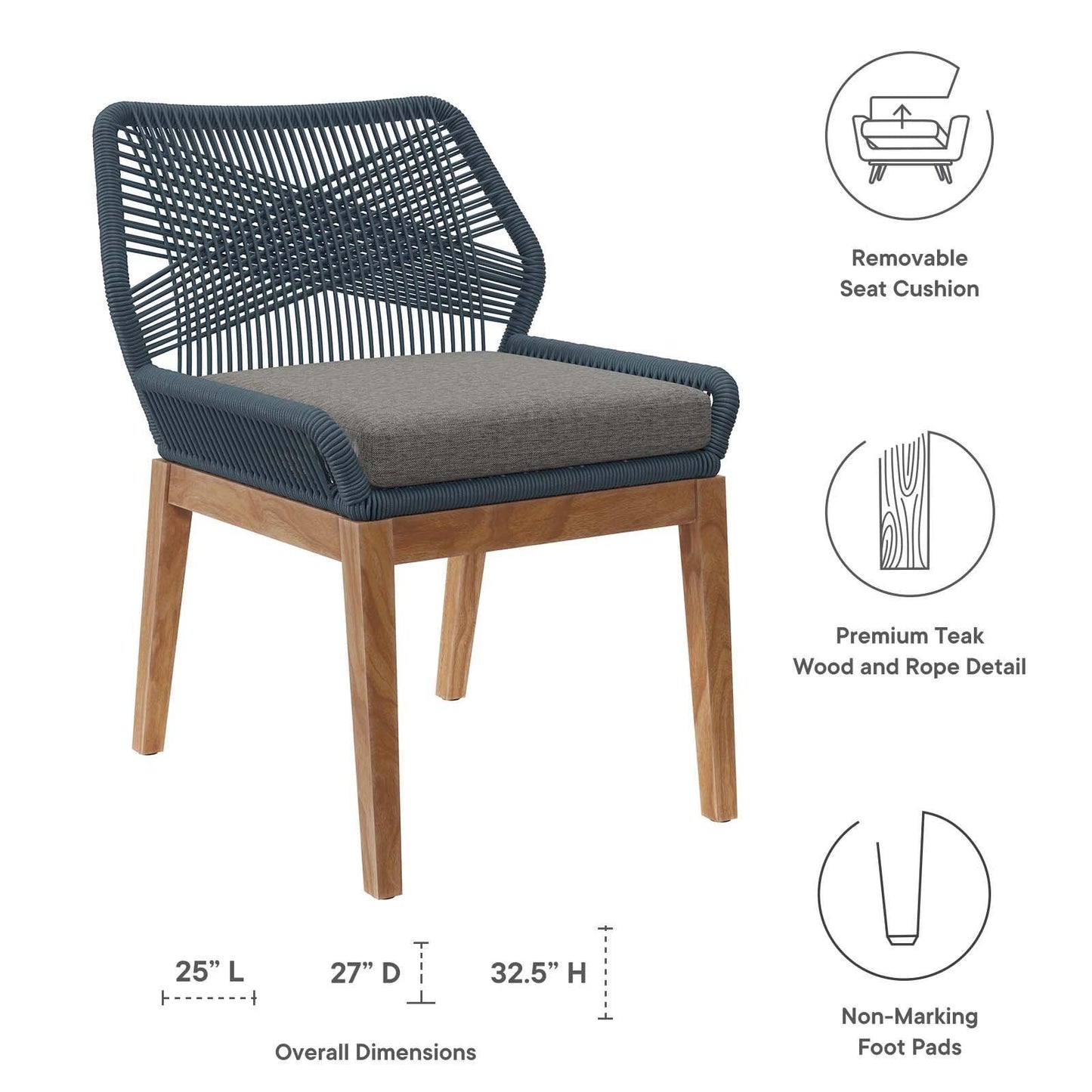 Modway Wellspring 5-Piece Outdoor Patio Teak Wood Dining Set FredCo