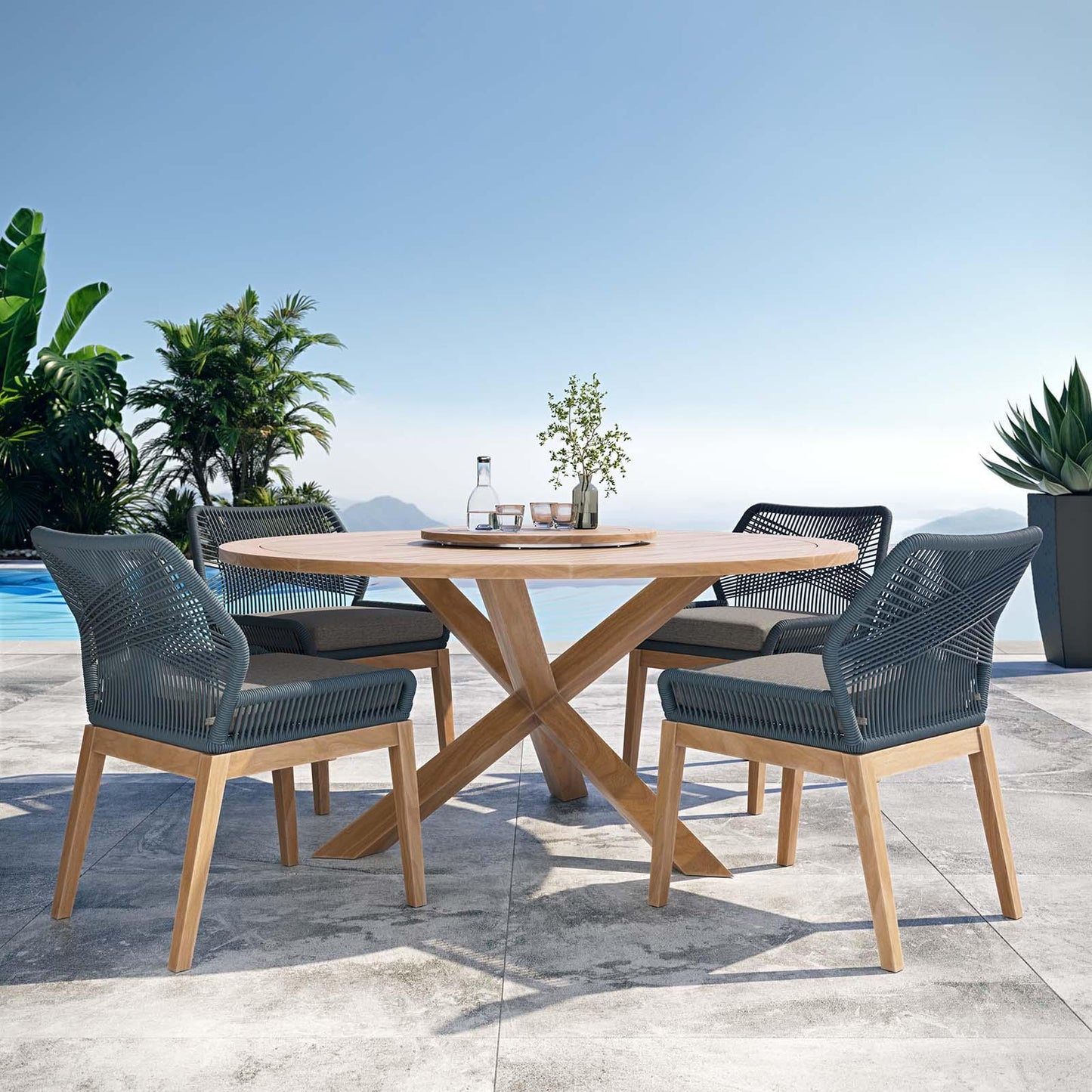 Modway Wellspring 5-Piece Outdoor Patio Teak Wood Dining Set FredCo