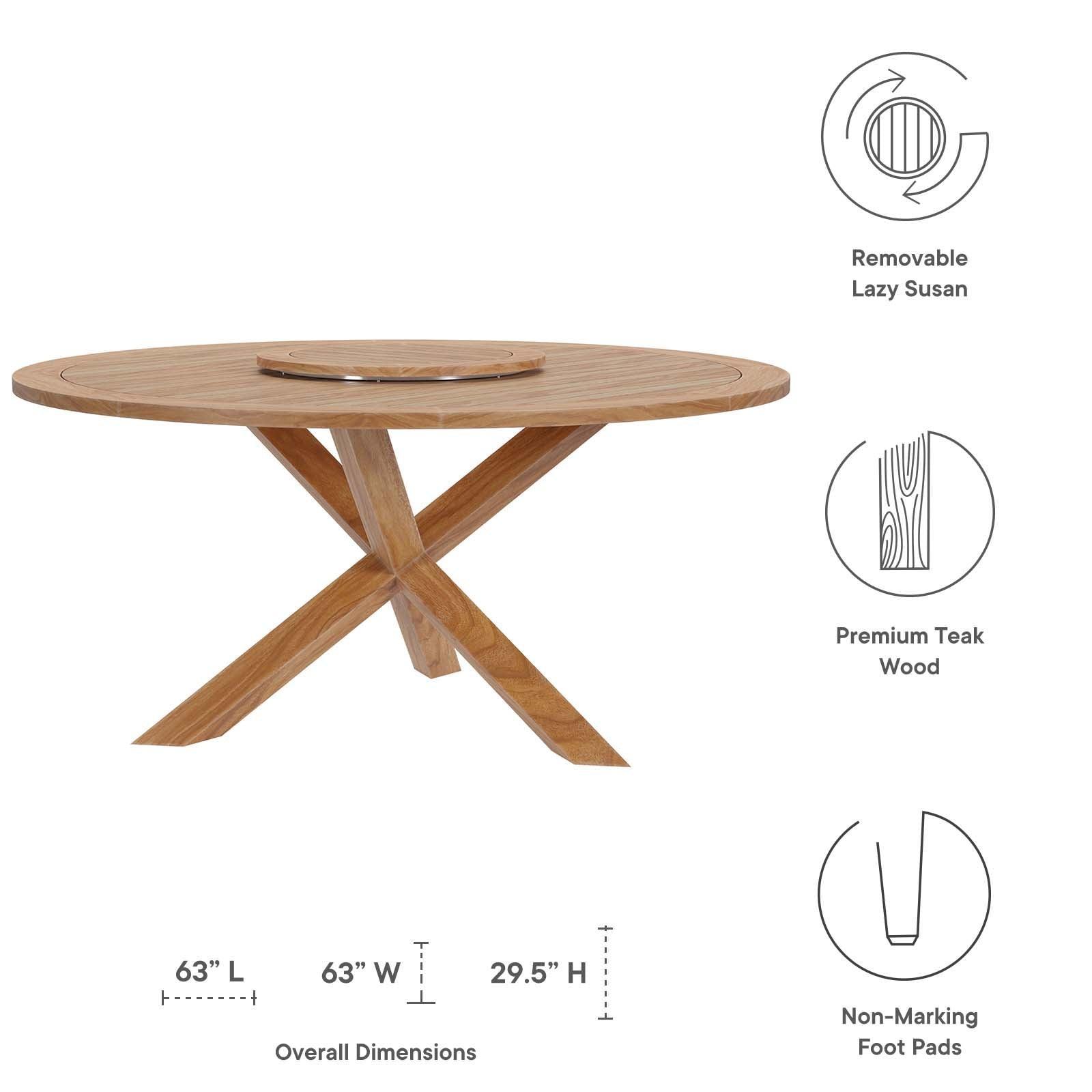 Modway Wellspring 63" Outdoor Patio Teak Wood Dining Table FredCo