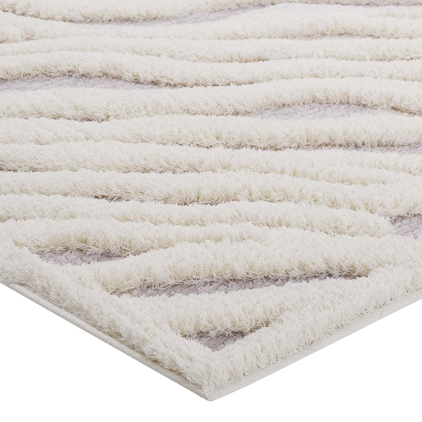Modway Whimsical Current Abstract Wavy Striped Shag Area Rug FredCo