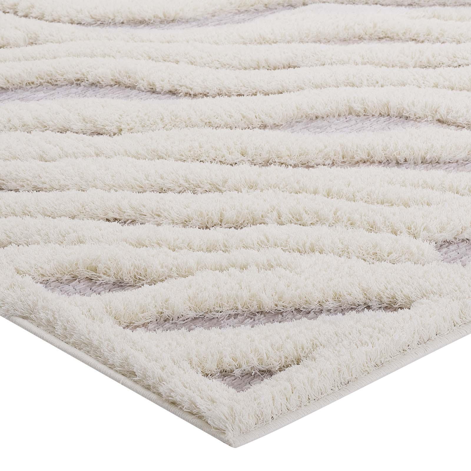Modway Whimsical Current Abstract Wavy Striped Shag Area Rug FredCo