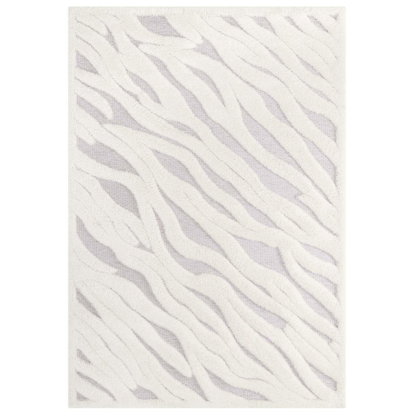 Modway Whimsical Current Abstract Wavy Striped Shag Area Rug FredCo