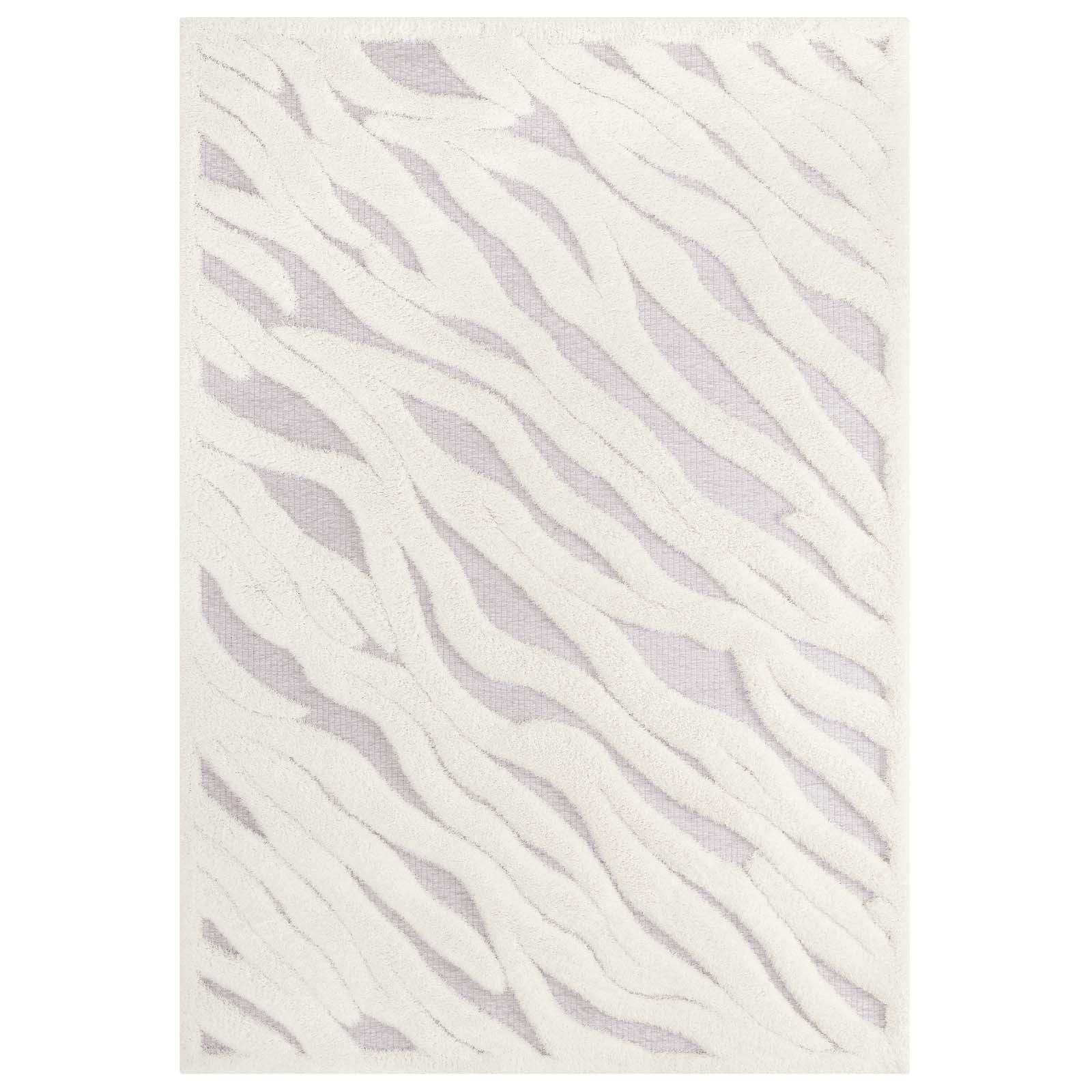 Modway Whimsical Current Abstract Wavy Striped Shag Area Rug FredCo