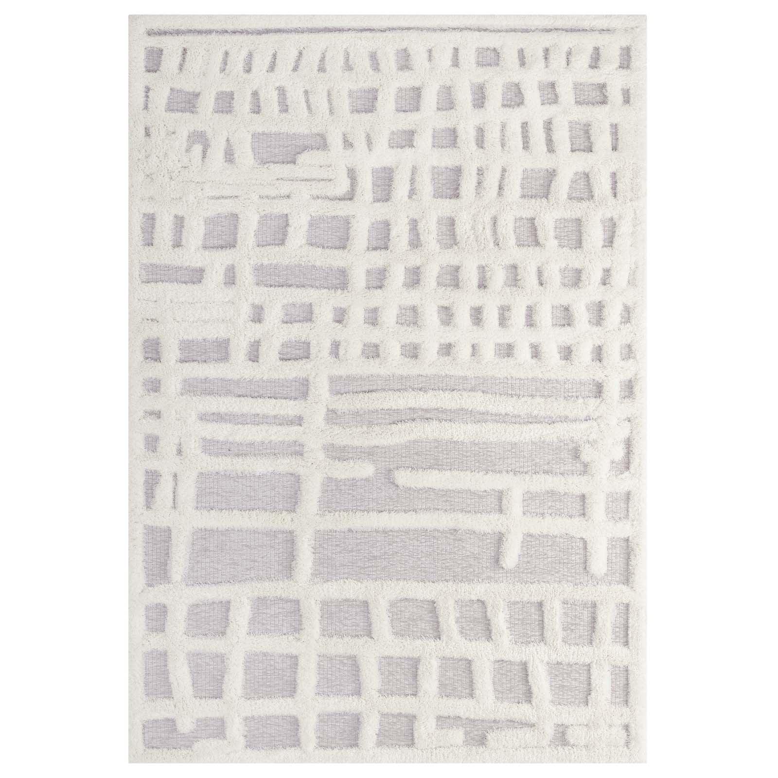 Modway Whimsical Ladder Abstract Plaid Lattice Shag Area Rug FredCo