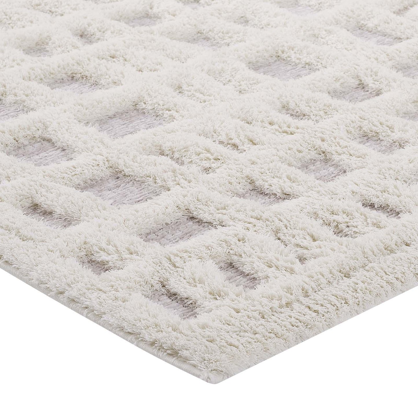 Modway Whimsical Ladder Abstract Plaid Lattice Shag Area Rug FredCo