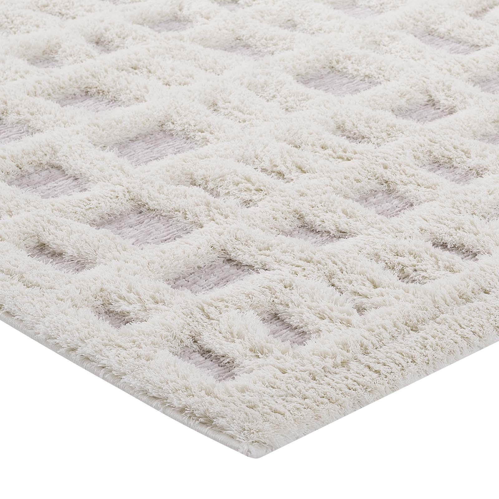 Modway Whimsical Ladder Abstract Plaid Lattice Shag Area Rug FredCo