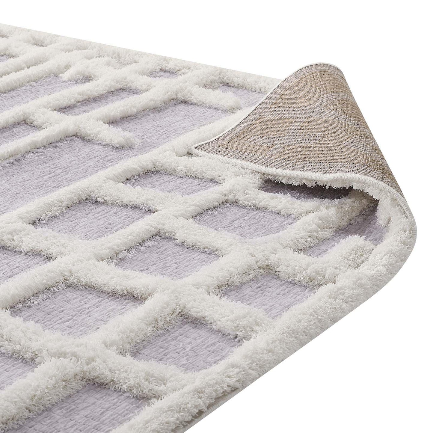 Modway Whimsical Ladder Abstract Plaid Lattice Shag Area Rug FredCo