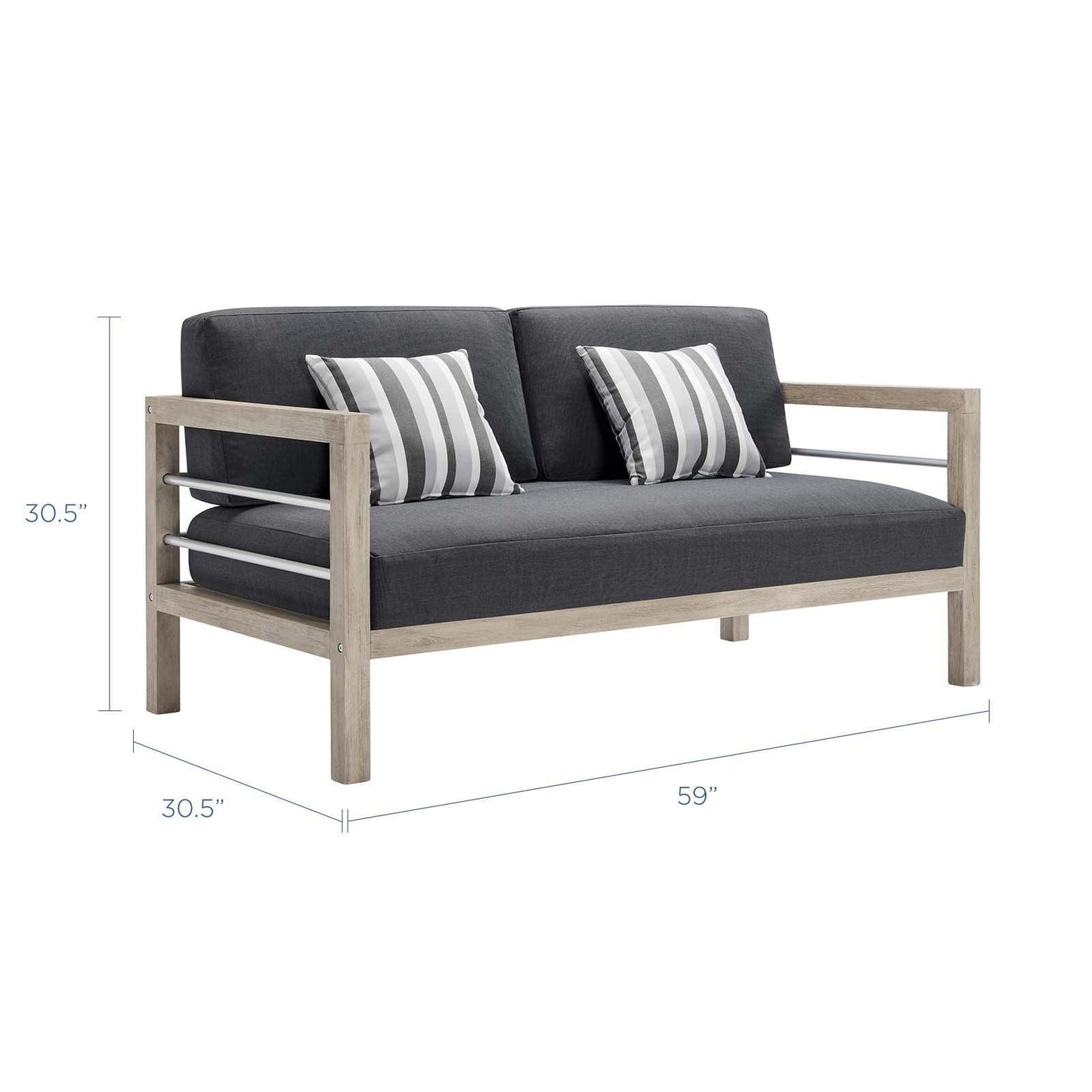 Modway Wiscasset Outdoor Patio Acacia Wood Loveseat FredCo
