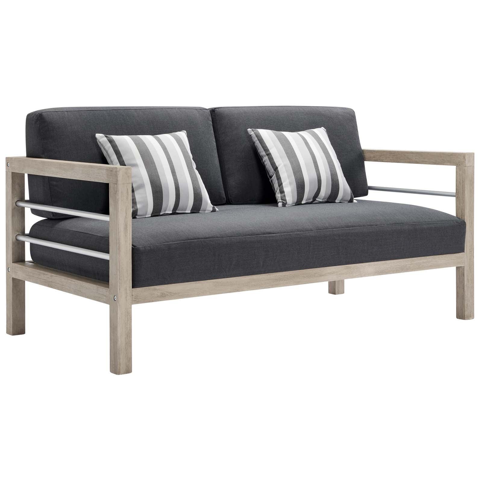 Modway Wiscasset Outdoor Patio Acacia Wood Loveseat FredCo