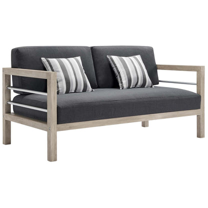 Modway Wiscasset Outdoor Patio Acacia Wood Loveseat FredCo