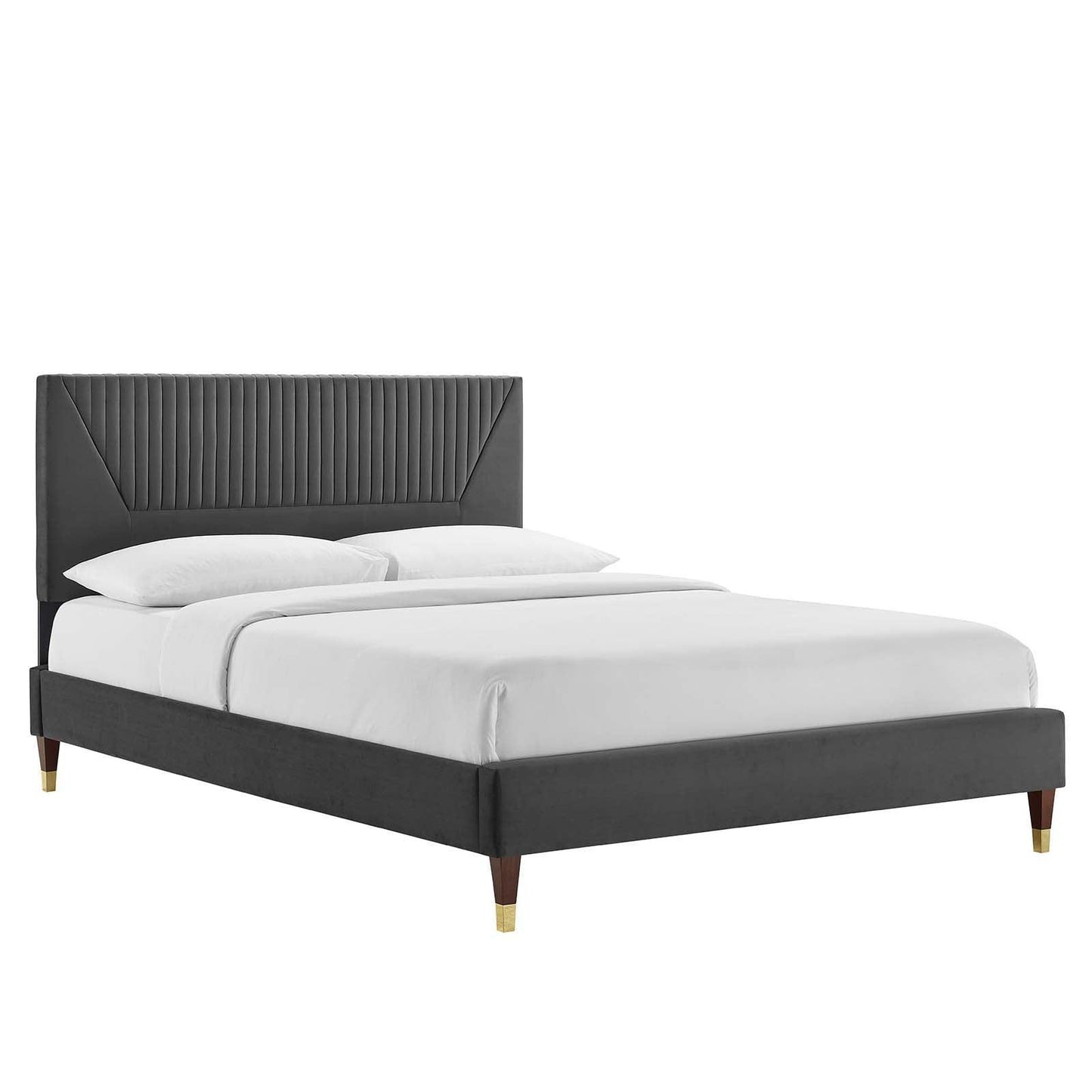Modway Yasmine Channel Tufted Performance Velvet Queen Platform Bed FredCo