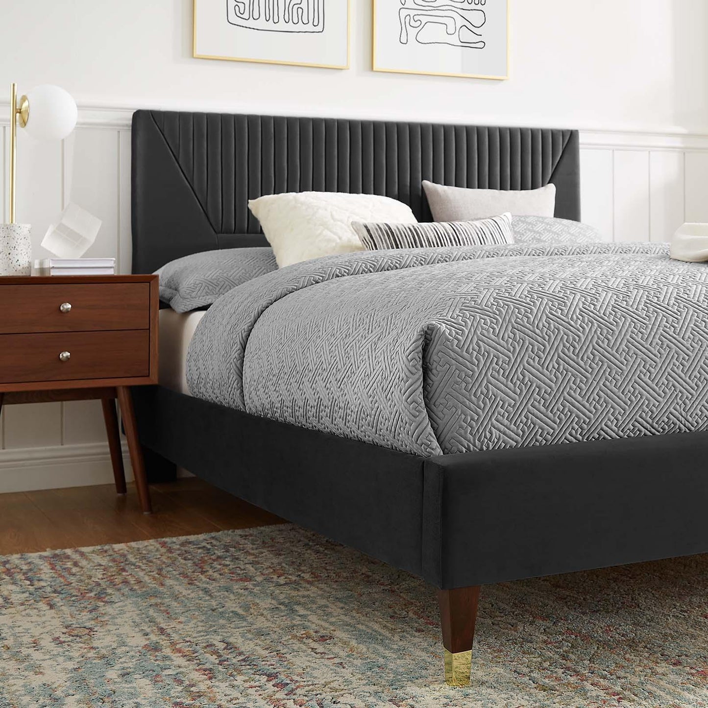 Modway Yasmine Channel Tufted Performance Velvet Queen Platform Bed FredCo