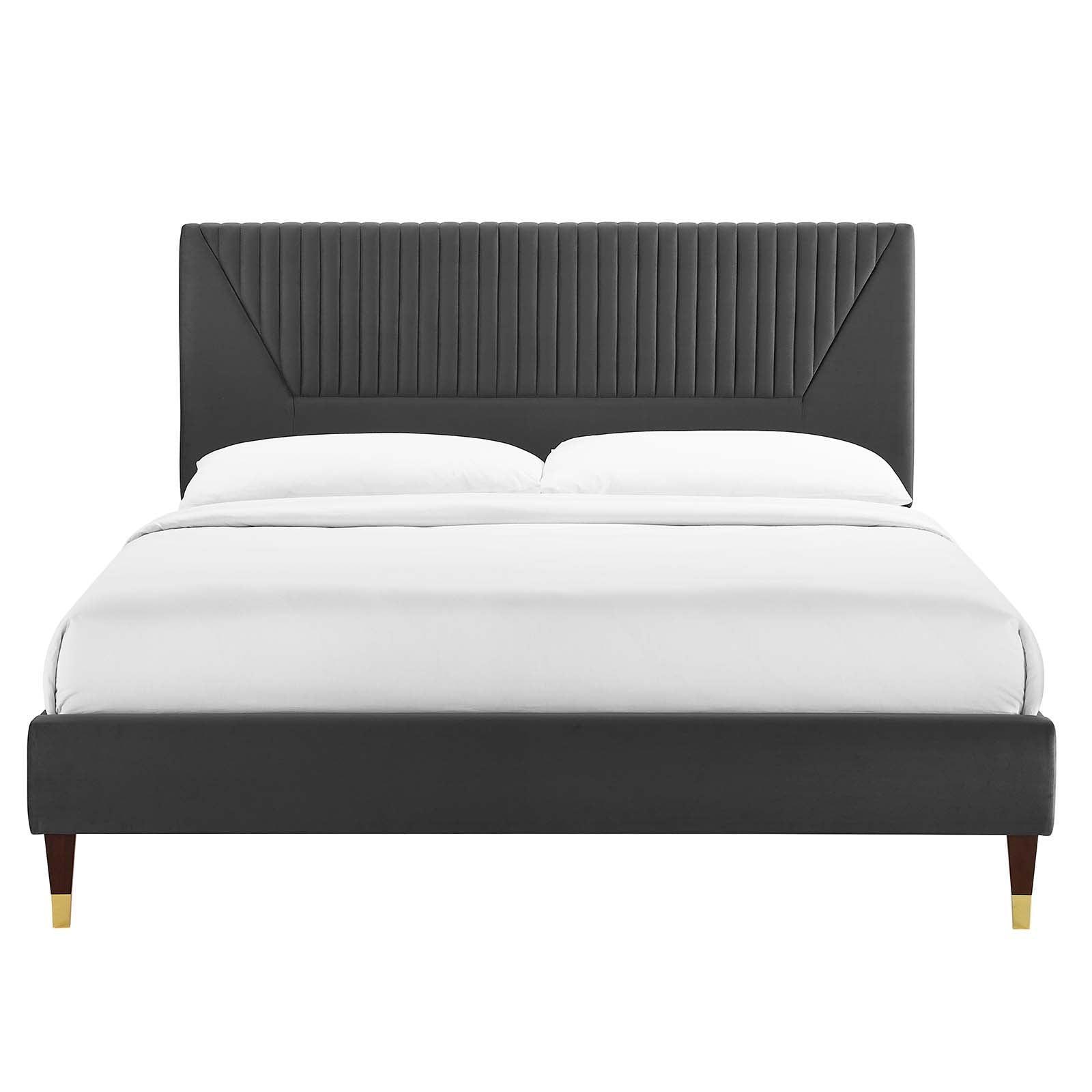 Modway Yasmine Channel Tufted Performance Velvet Queen Platform Bed FredCo