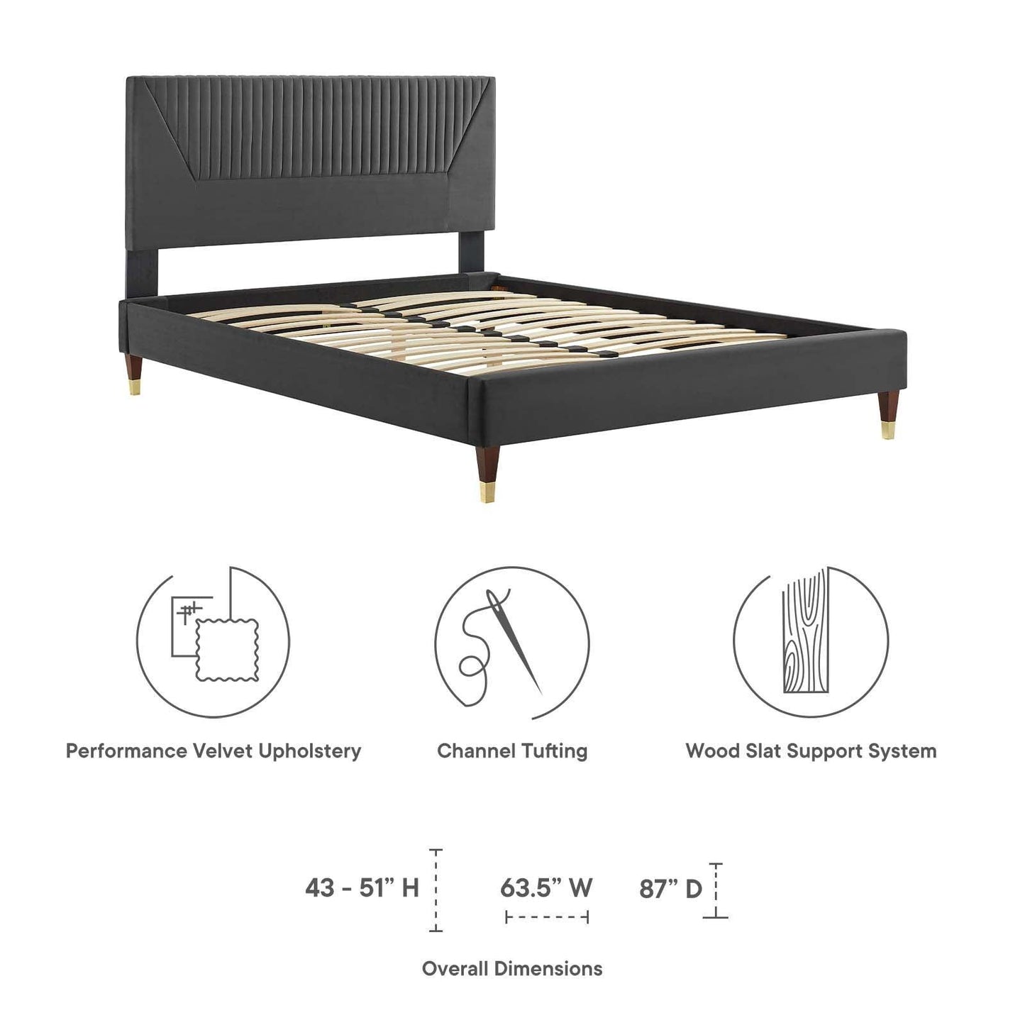 Modway Yasmine Channel Tufted Performance Velvet Queen Platform Bed FredCo