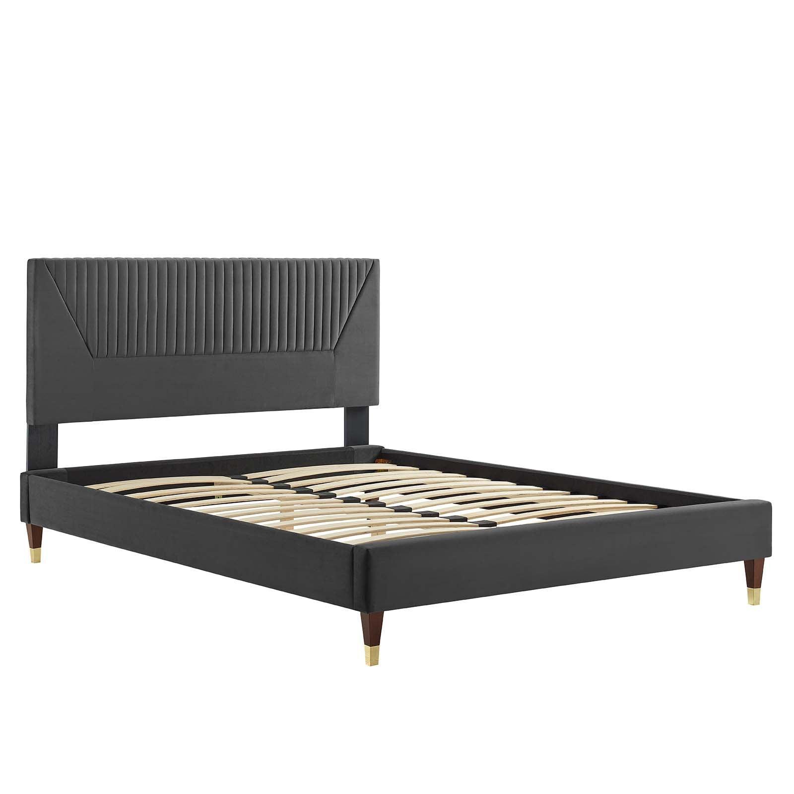 Modway Yasmine Channel Tufted Performance Velvet Queen Platform Bed FredCo