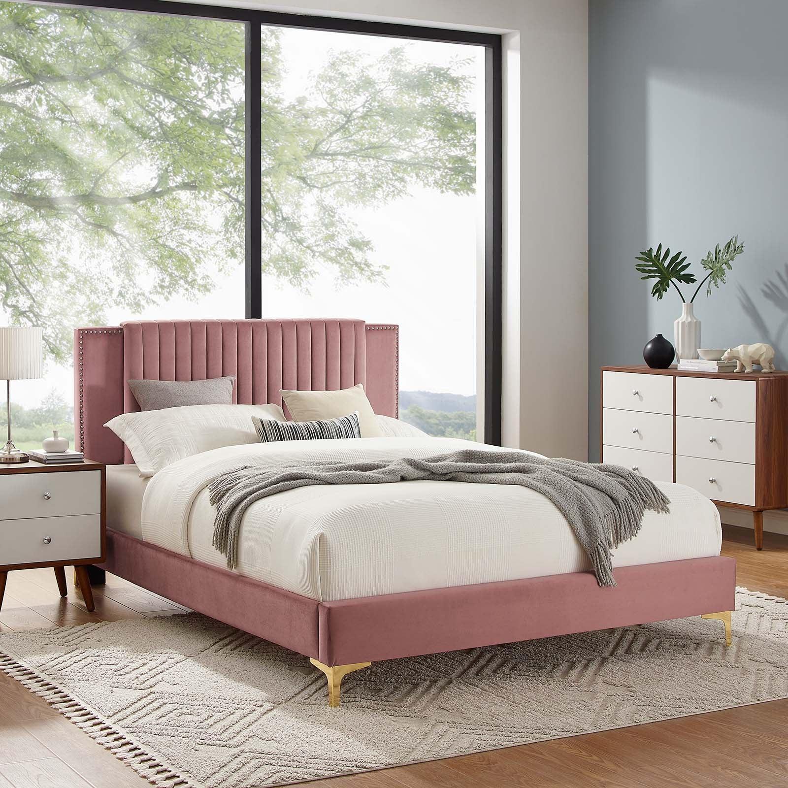 Modway Zahra Channel Tufted Performance Velvet King Platform Bed FredCo