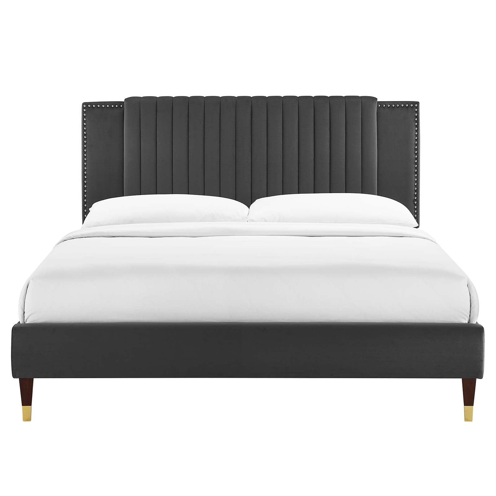 Modway Zahra Channel Tufted Performance Velvet Queen Platform Bed FredCo