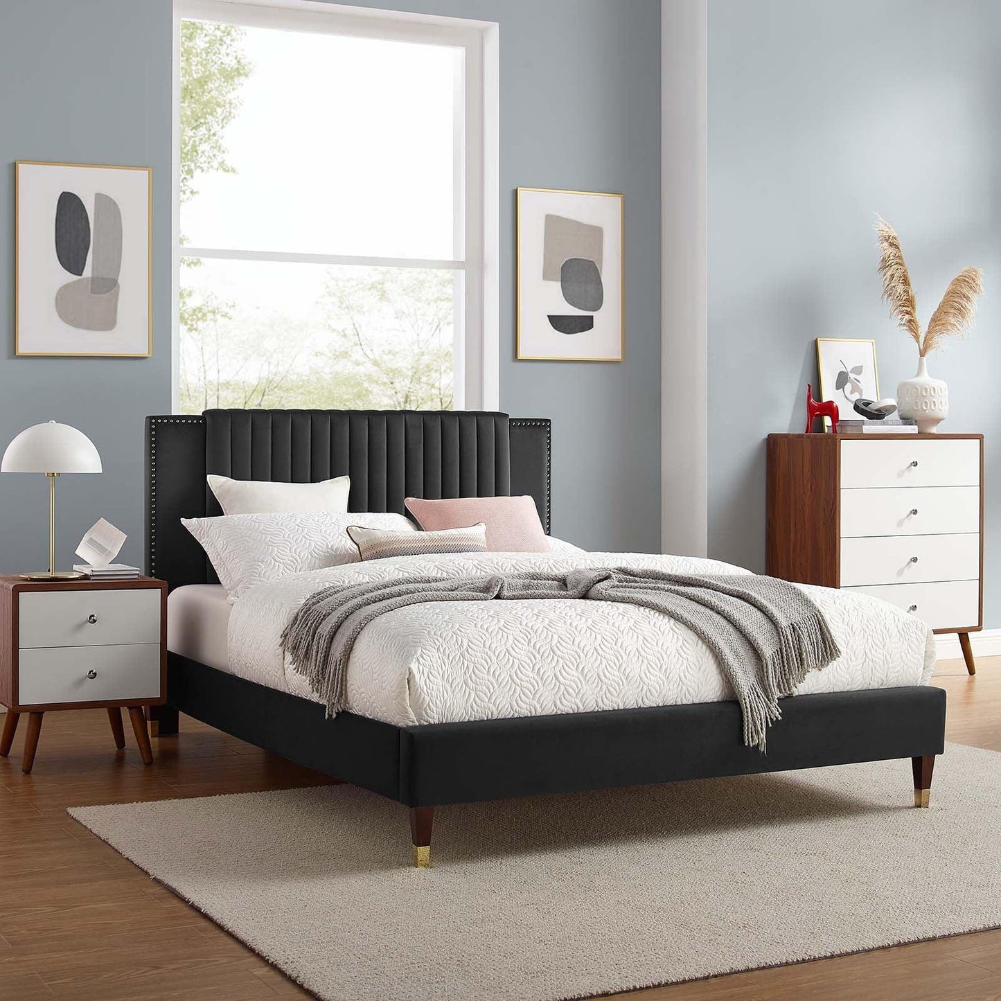 Modway Zahra Channel Tufted Performance Velvet Queen Platform Bed FredCo