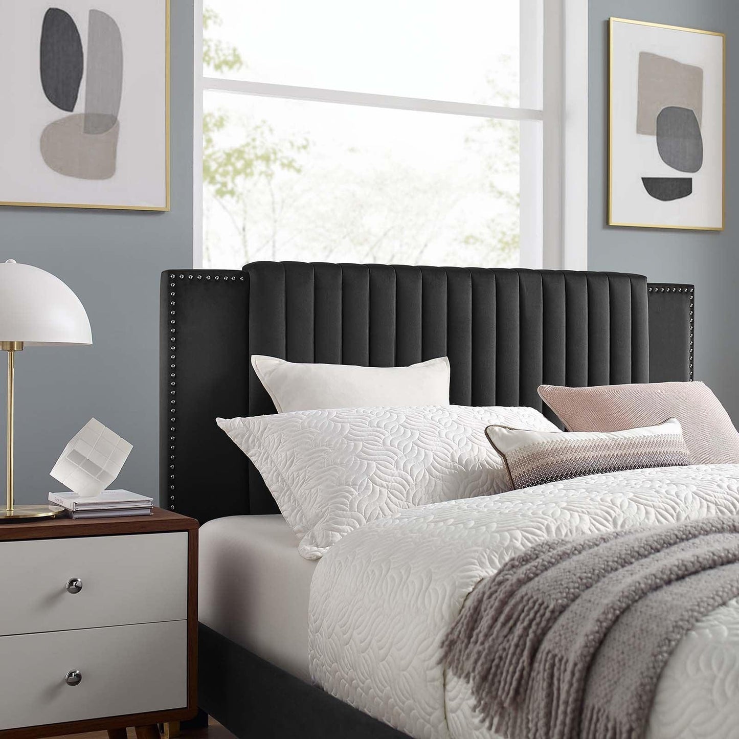Modway Zahra Channel Tufted Performance Velvet Queen Platform Bed FredCo