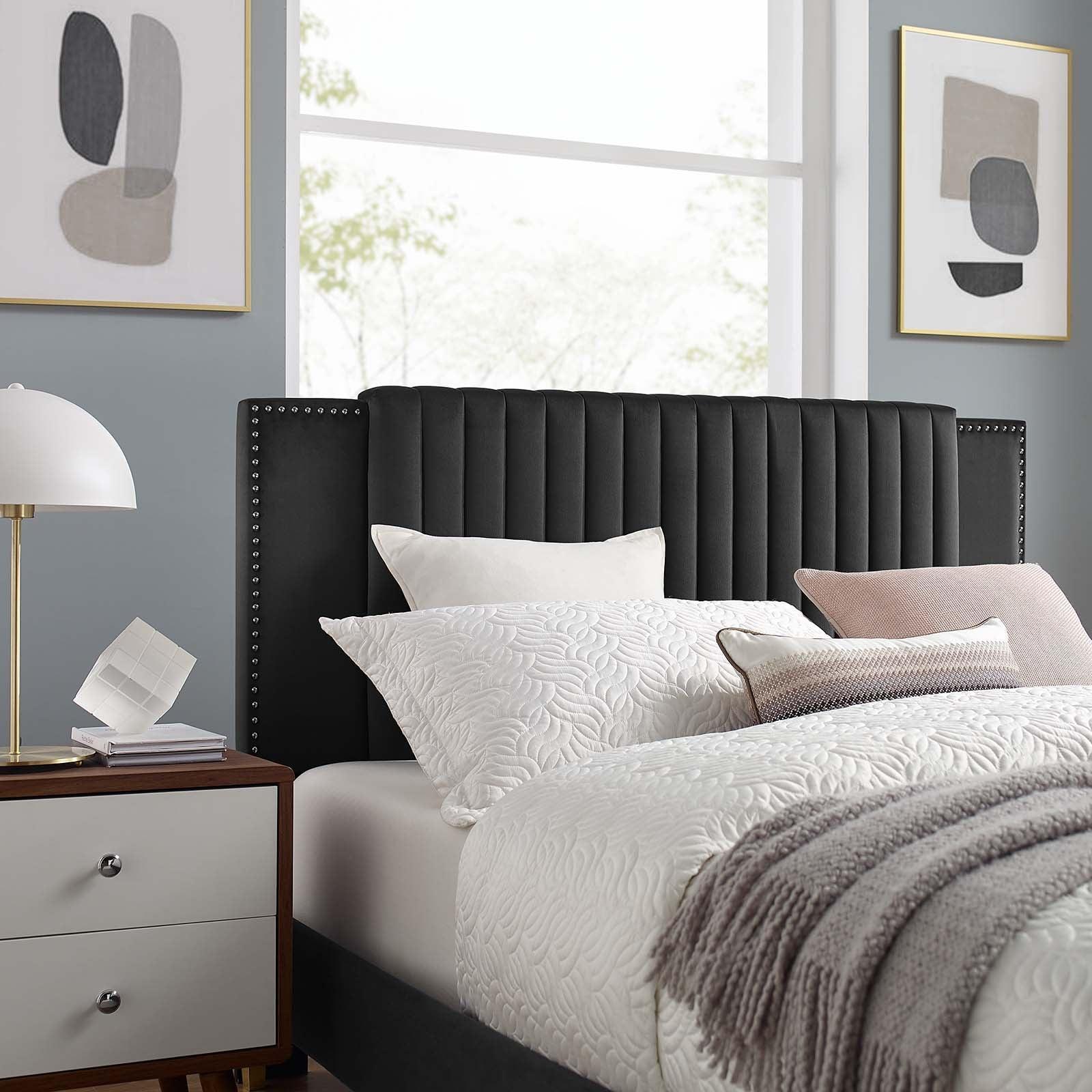 Modway Zahra Channel Tufted Performance Velvet Queen Platform Bed FredCo