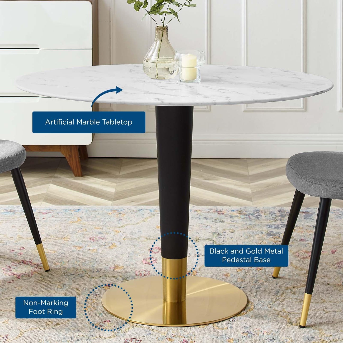 Modway Zinque 42" Oval Artificial Marble Dining Table FredCo