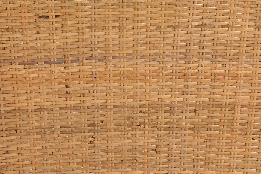 Monaco Modern Bohemian Natural Rattan and Mahogany Wood Counter Stool FredCo