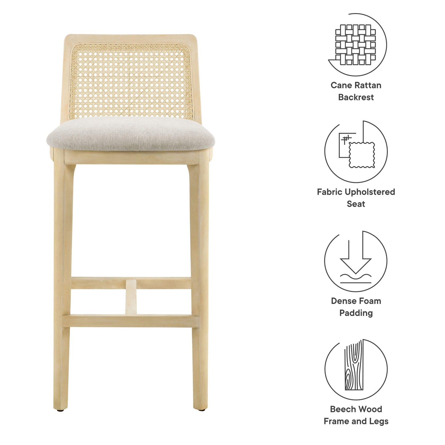 Monarch Wood and Rattan Bar Stool by Modway FredCo