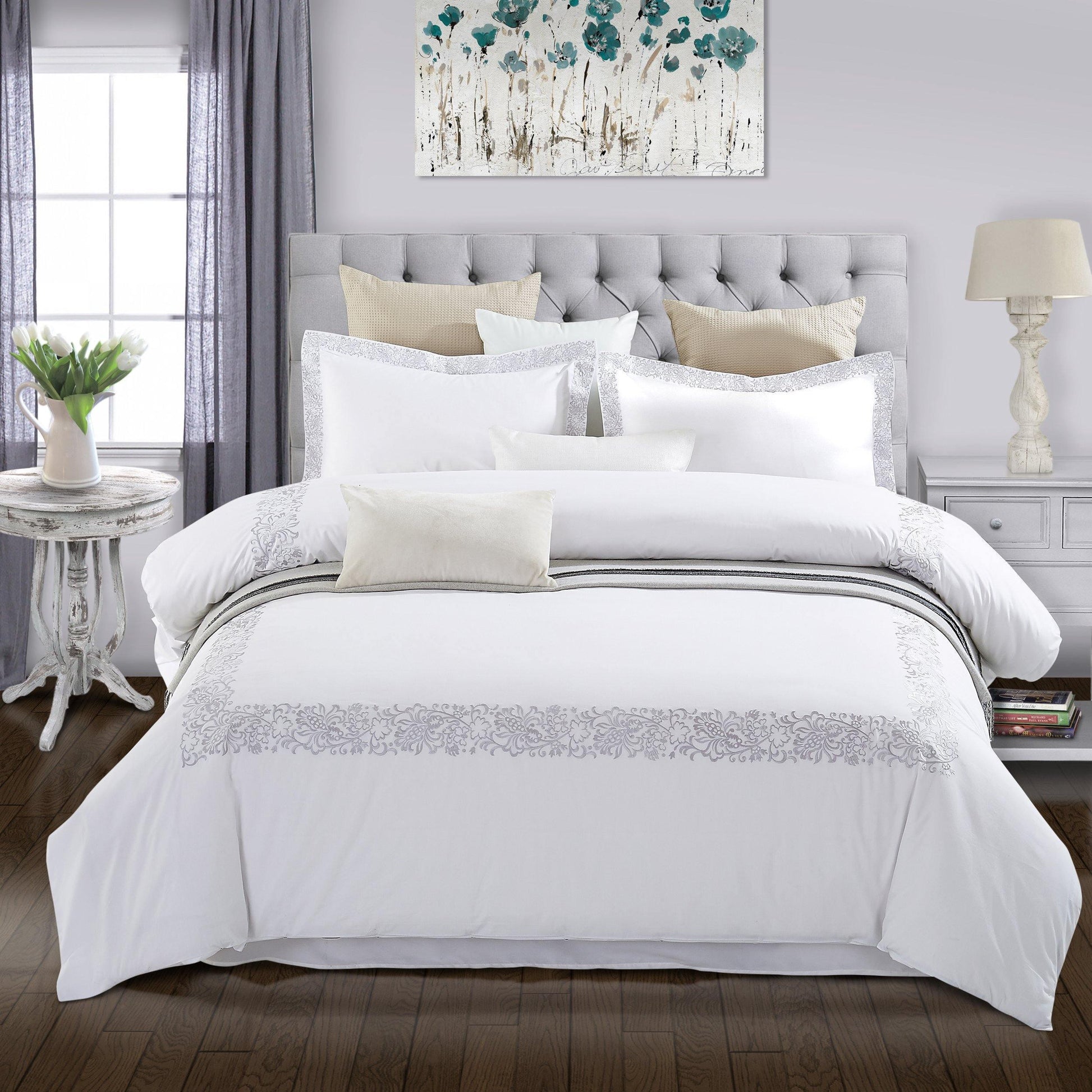 Moonlawn Embroidered Duvet Cover Set, Long-Staple Cotton, 3 Sizes FredCo