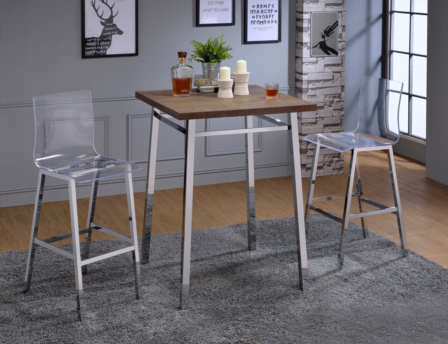 Nadia Oak and Chrome Bar Table FredCo