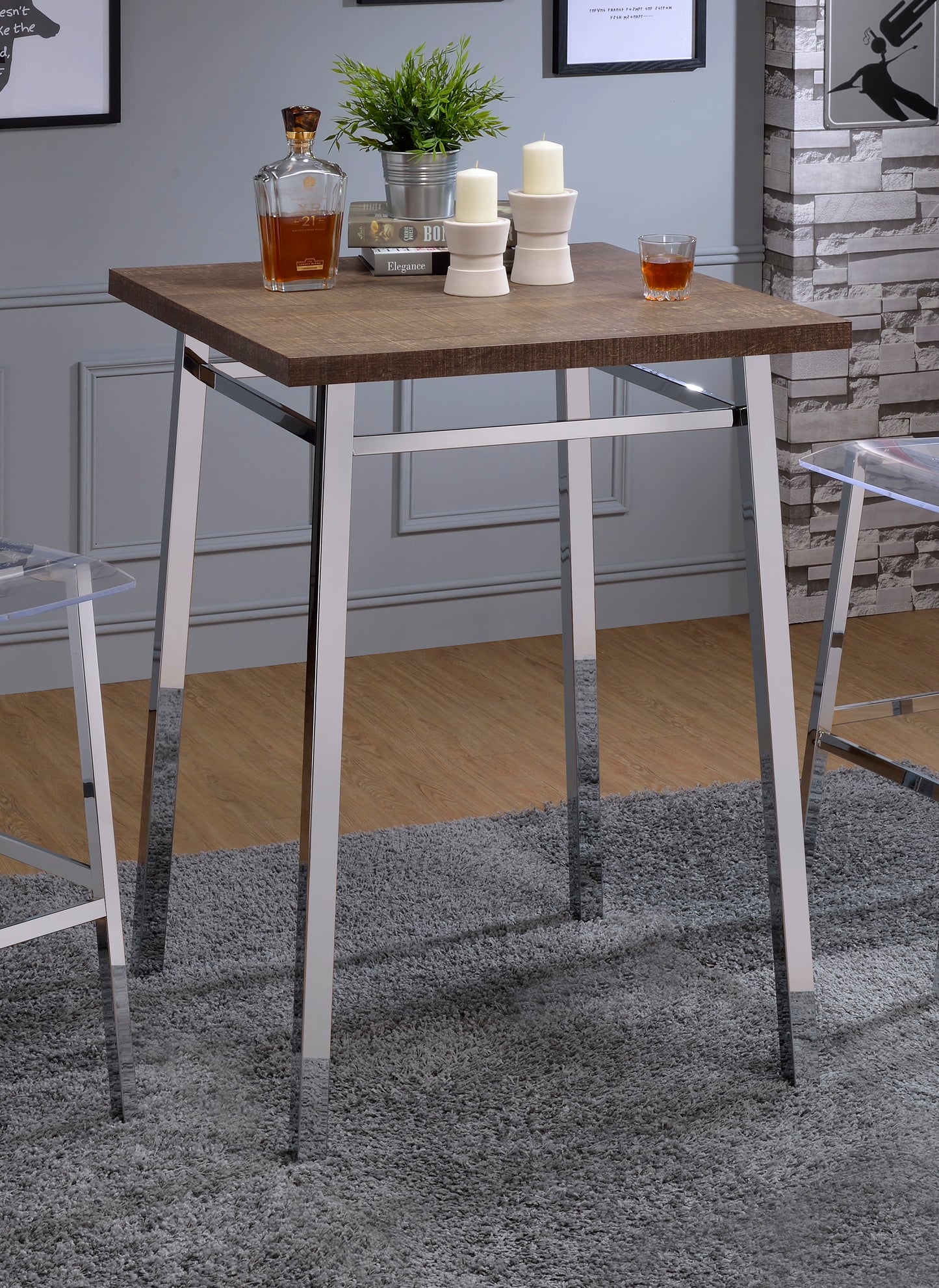 Nadia Oak and Chrome Bar Table FredCo