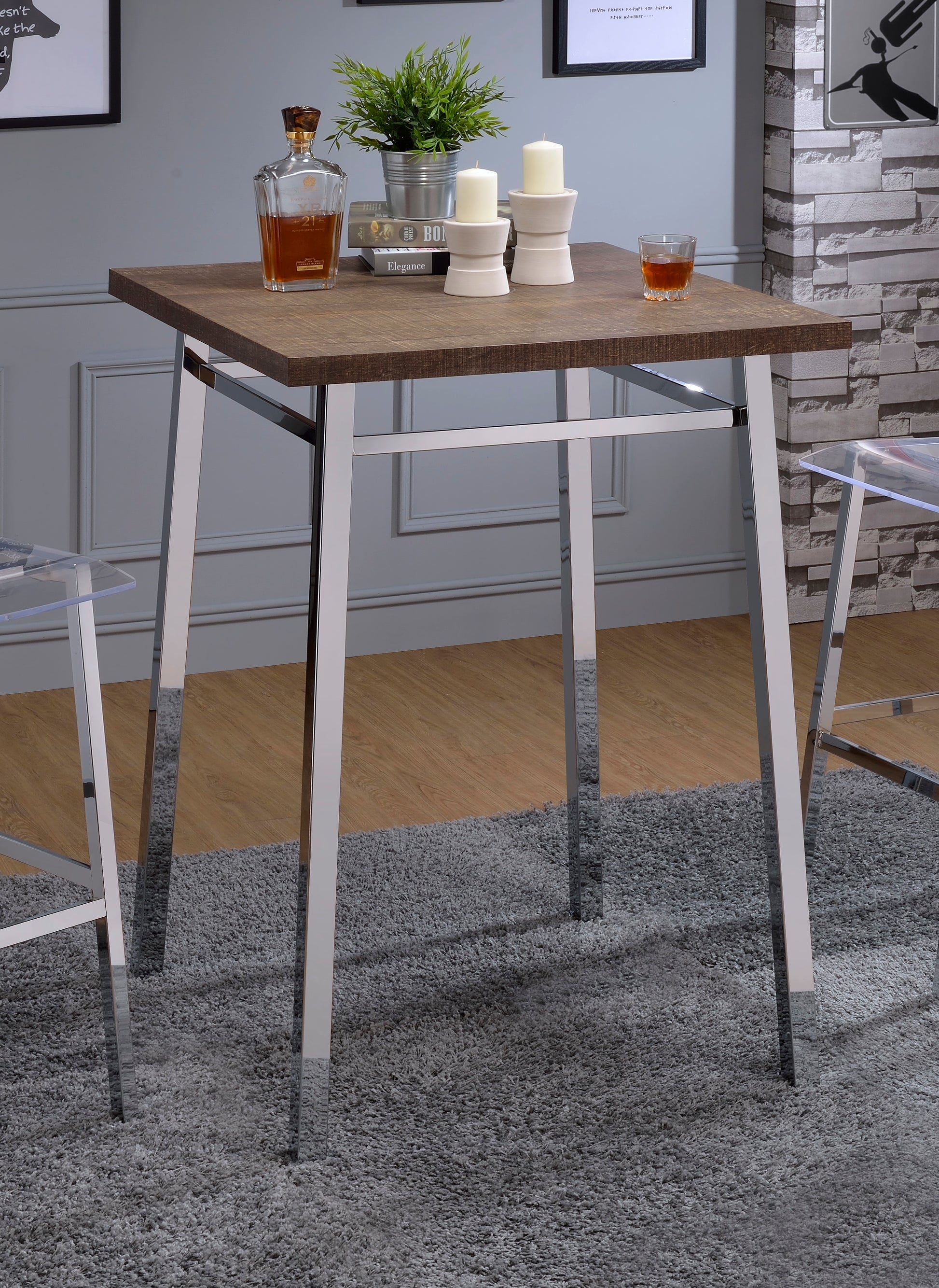 Nadia Oak and Chrome Bar Table FredCo