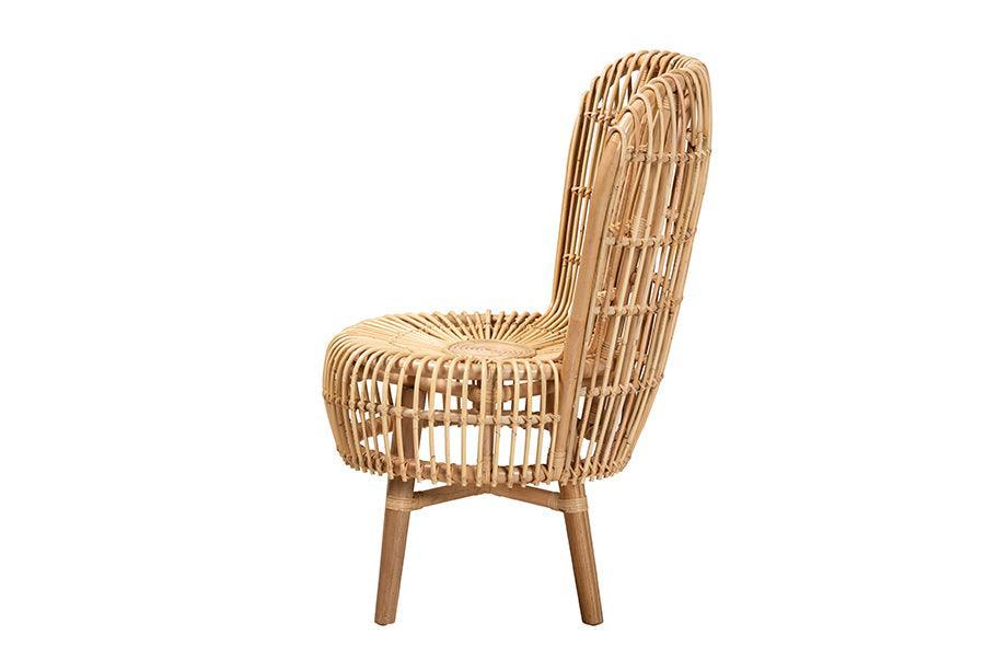 Nagoya Modern Bohemian Natural Rattan Tall Lounge Chair FredCo