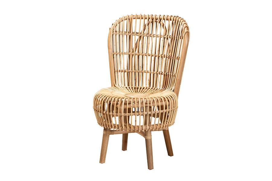 Nagoya Modern Bohemian Natural Rattan Tall Lounge Chair FredCo