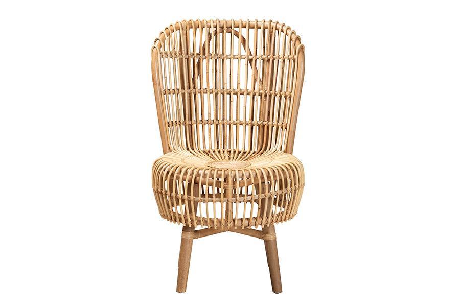 Nagoya Modern Bohemian Natural Rattan Tall Lounge Chair FredCo