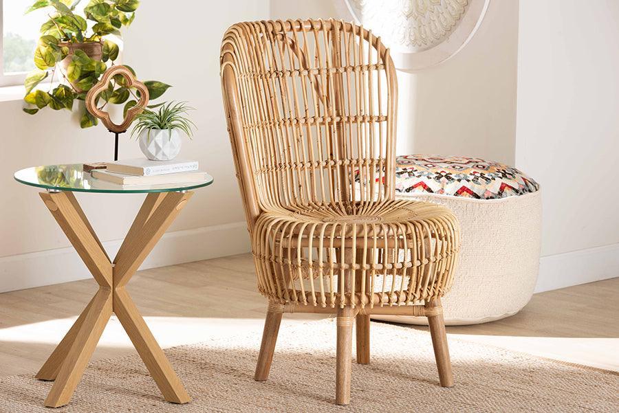 Nagoya Modern Bohemian Natural Rattan Tall Lounge Chair FredCo