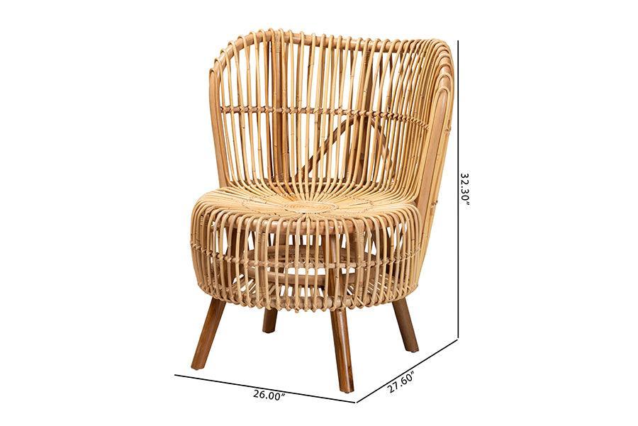 Nagoya Modern Bohemian Natural Rattan Wide Seat Lounge Chair FredCo